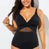 Black Cut Out Mesh Underwire One Piece Swimsuit -Meetcurve Shop b sfop1911127 1