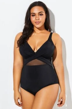 Black Cut Out Mesh Underwire One Piece Swimsuit -Meetcurve Shop b sfop1911127 3