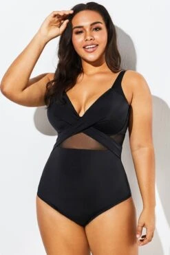 Black Cut Out Mesh Underwire One Piece Swimsuit -Meetcurve Shop b sfop1911127 4