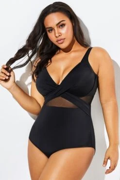 Black Cut Out Mesh Underwire One Piece Swimsuit -Meetcurve Shop b sfop1911127 6