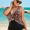 Black Leopard Print Ring Plunge One Piece Swimsuit -Meetcurve Shop b sfop1911132 2