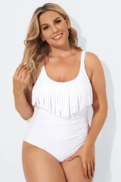 White Fringe One-Piece Swimsuits For Lady -Meetcurve Shop b sfop2003074 4