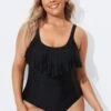 Black V-Neck Fringe Vintage One Piece Swimsuits 2 Black V-Neck Fringe Vintage One Piece Swimsuits -Meetcurve Shop b sfop2003075 1