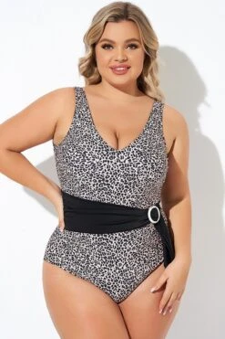Animal Print V-neck Wide Straps One Piece Swimsuit -Meetcurve Shop b sfop2003160 6