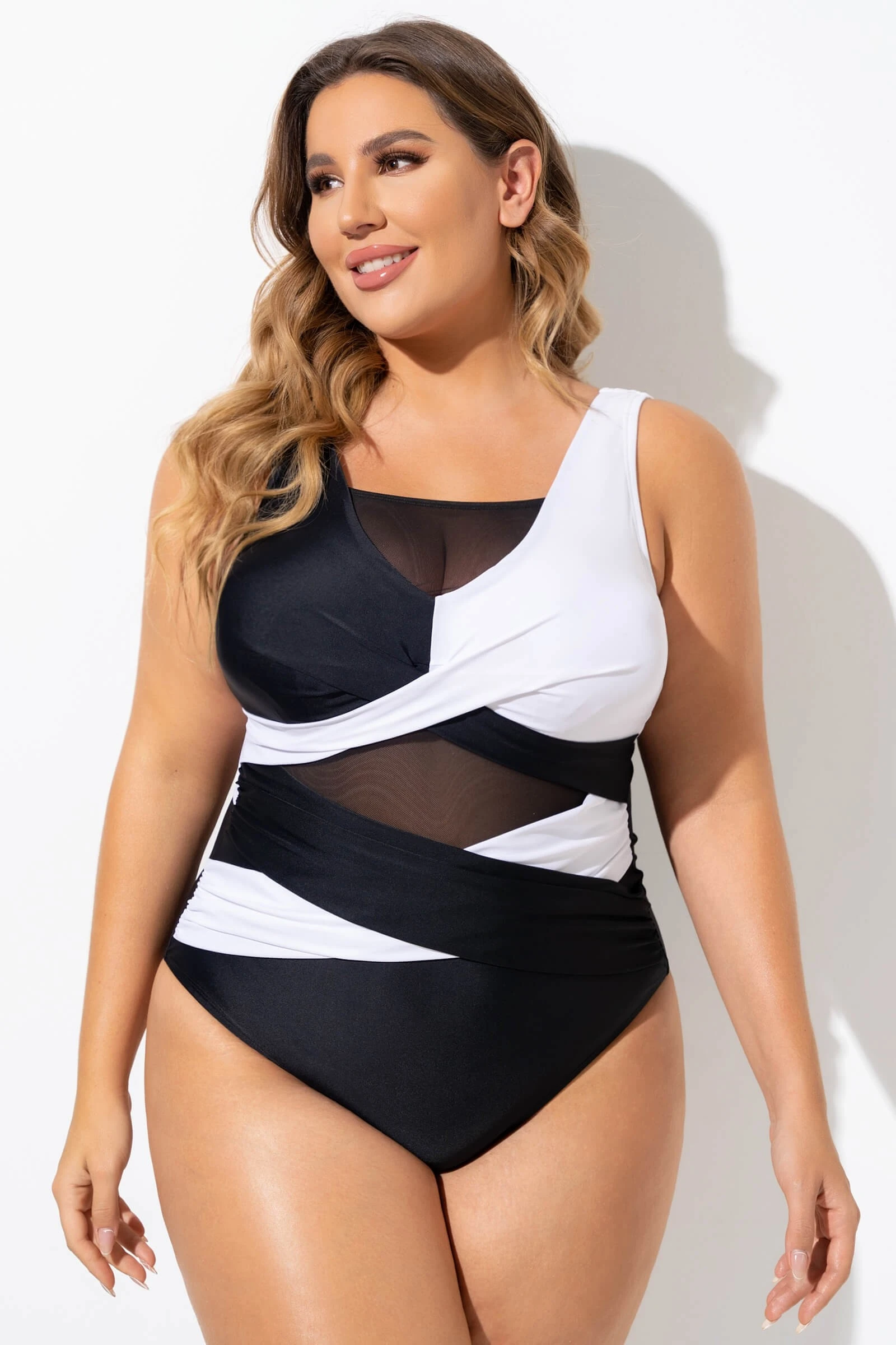 Black & White Sexy Cut Out Mesh One Piece Swimsuit 3 Black & White Sexy Cut Out Mesh One Piece Swimsuit