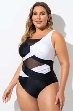 Black & White Sexy Cut Out Mesh One Piece Swimsuit 10 Black & White Sexy Cut Out Mesh One Piece Swimsuit -Meetcurve Shop b sfop2003276 3