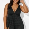 Black Crochet Side Slit V-Neck Graceful Swimdress -Meetcurve Shop b sfsd1911001 3