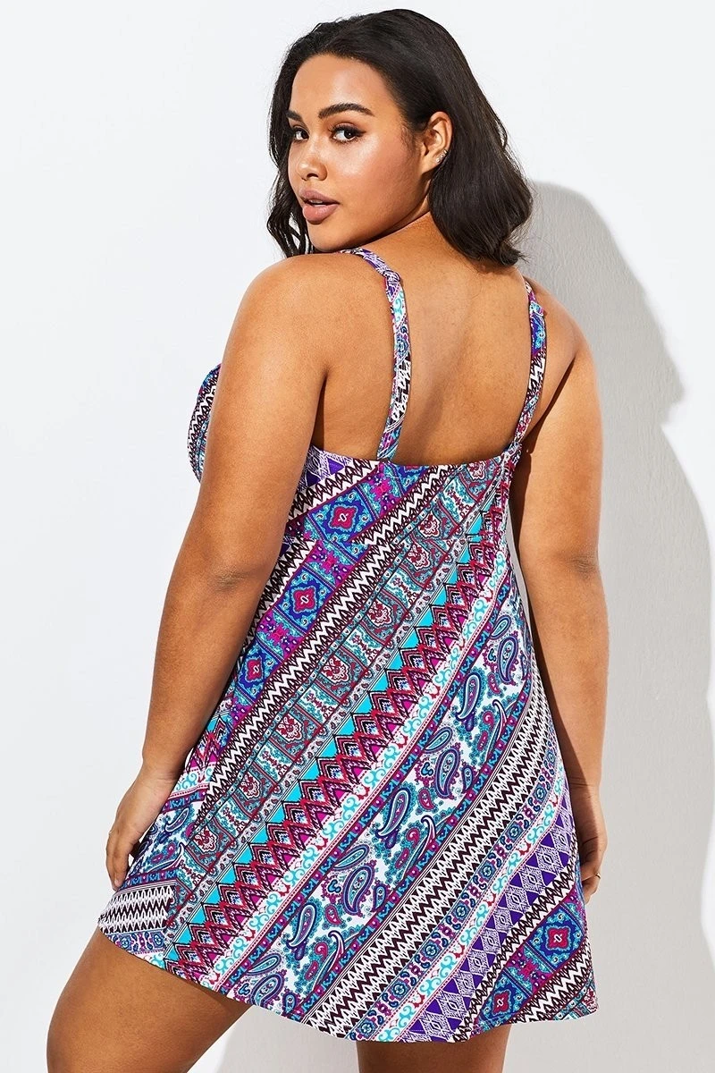 Technicolor Stylish Tie Front Underwire Swimdress 4 Technicolor Stylish Tie Front Underwire Swimdress - Image 2