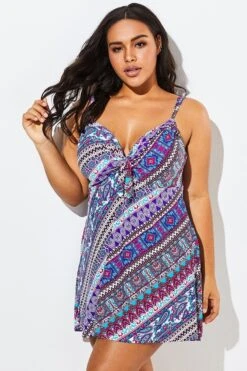 Technicolor Stylish Tie Front Underwire Swimdress 8 Technicolor Stylish Tie Front Underwire Swimdress -Meetcurve Shop b sfsd1911004 3
