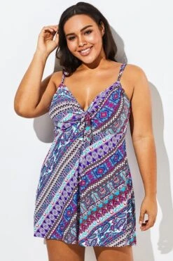 Technicolor Stylish Tie Front Underwire Swimdress 9 Technicolor Stylish Tie Front Underwire Swimdress -Meetcurve Shop b sfsd1911004 6