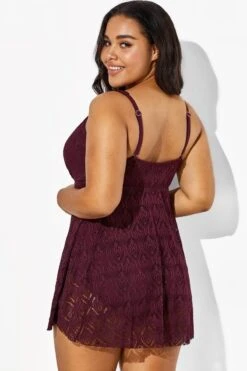 Wine Crochet Side Slit V-Neck Graceful Swimdress -Meetcurve Shop b sfsd1911005 2 1