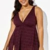 Wine Crochet Side Slit V-Neck Graceful Swimdress -Meetcurve Shop b sfsd1911005 6 1