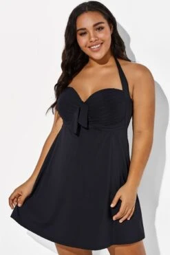 Black Bow Classic Halter Swimdress For Lady -Meetcurve Shop b sfsd1911026 4