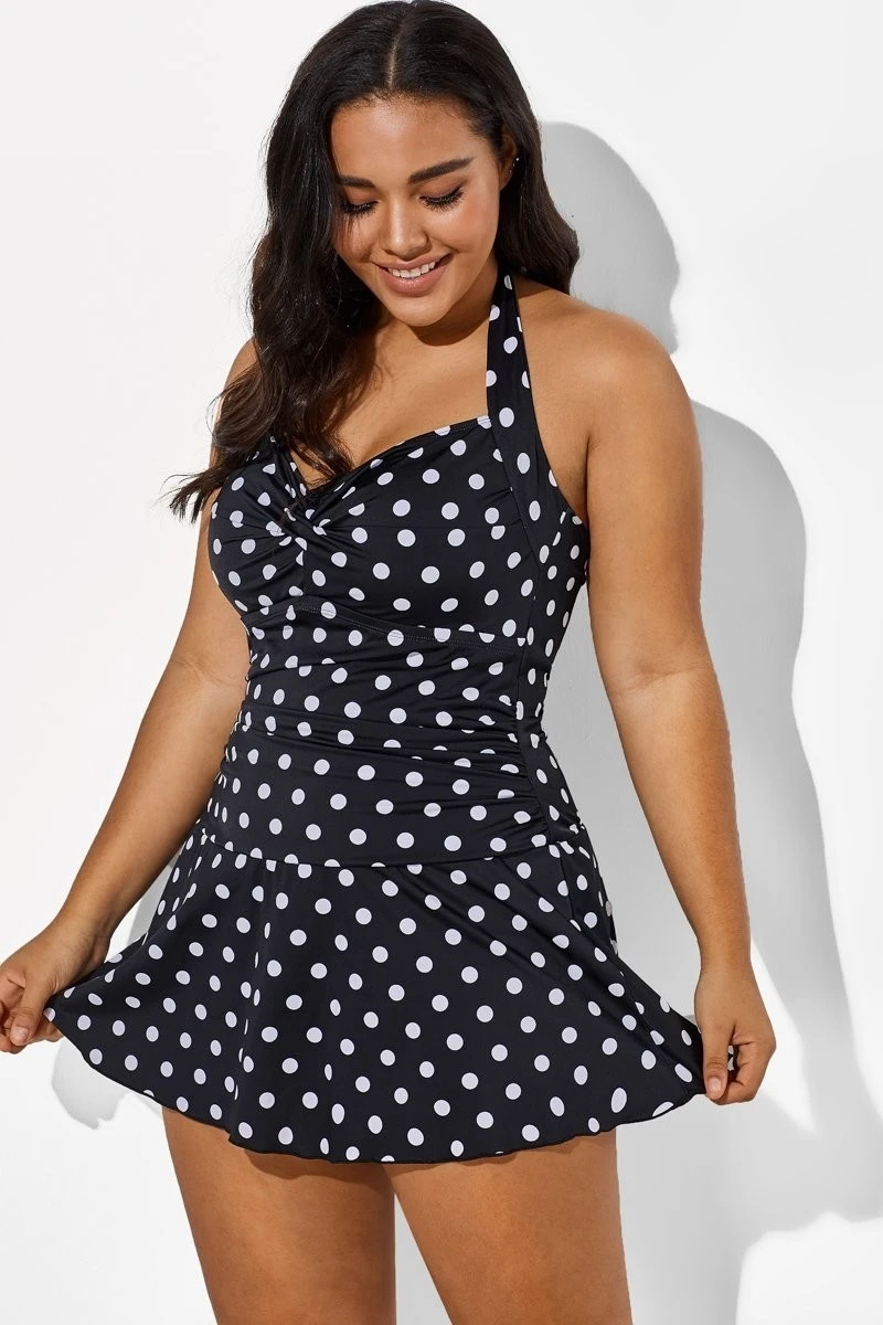 Black Halter Sweetheart Polka Dot Sexy Swimdress 3 Black Halter Sweetheart Polka Dot Sexy Swimdress