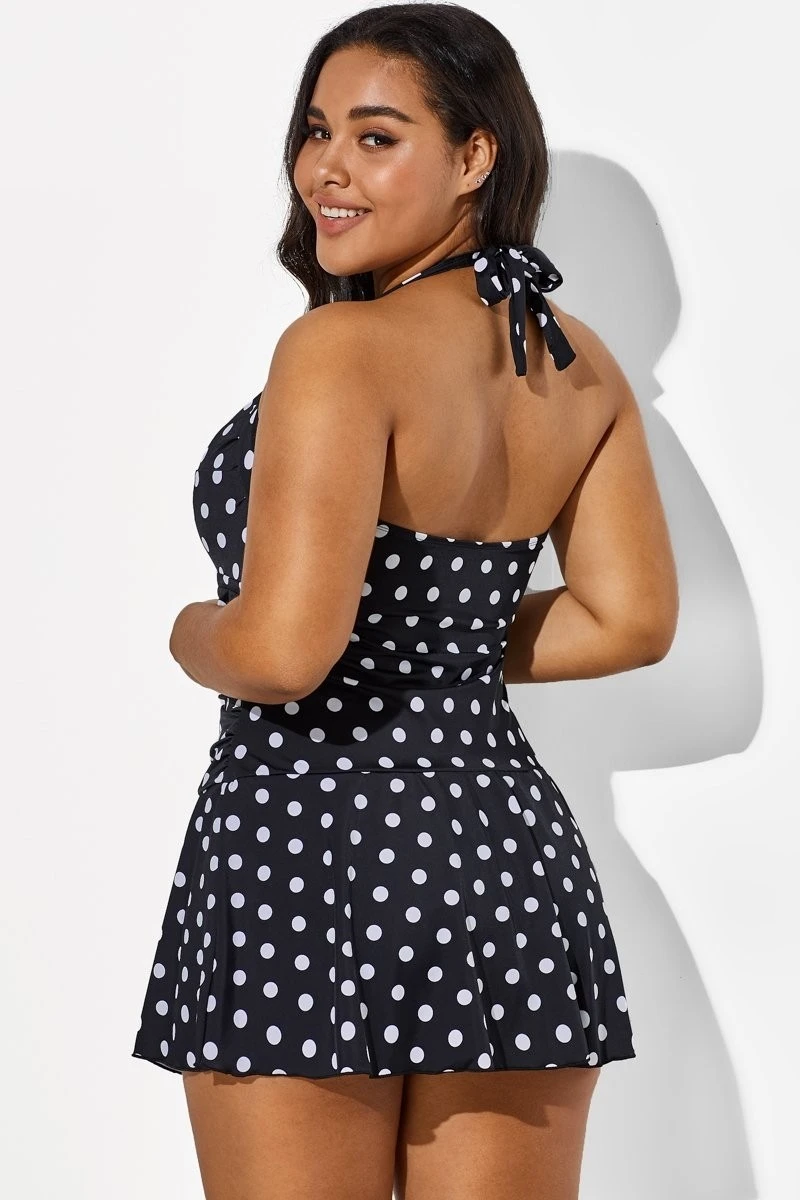 Black Halter Sweetheart Polka Dot Sexy Swimdress 4 Black Halter Sweetheart Polka Dot Sexy Swimdress - Image 2