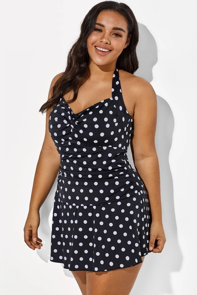 Black Halter Sweetheart Polka Dot Sexy Swimdress 5 Black Halter Sweetheart Polka Dot Sexy Swimdress - Image 3