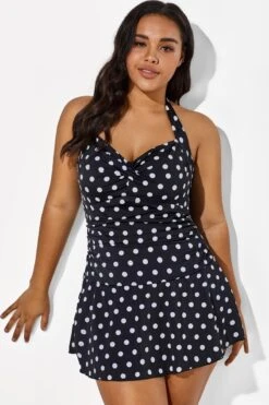 Black Halter Sweetheart Polka Dot Sexy Swimdress 12 Black Halter Sweetheart Polka Dot Sexy Swimdress -Meetcurve Shop b sfsd1911031 5