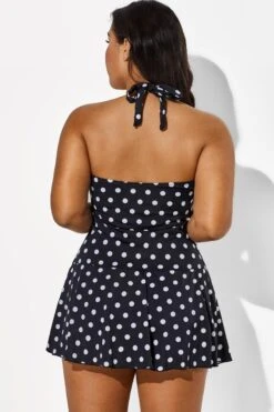 Black Halter Sweetheart Polka Dot Sexy Swimdress 13 Black Halter Sweetheart Polka Dot Sexy Swimdress -Meetcurve Shop b sfsd1911031 6