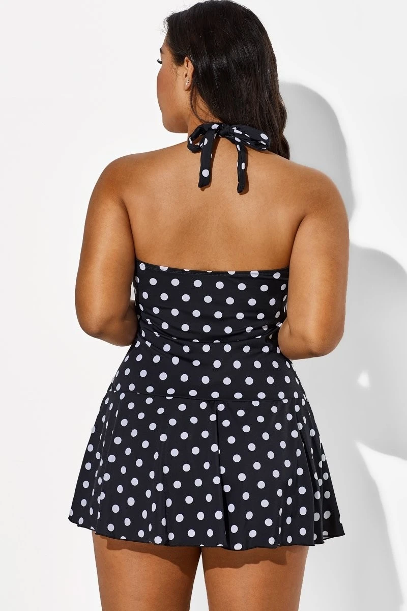 Black Halter Sweetheart Polka Dot Sexy Swimdress 8 Black Halter Sweetheart Polka Dot Sexy Swimdress - Image 6