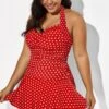 Red Halter Twist-front Polka Dot Swimdress 1 Red Halter Twist-front Polka Dot Swimdress -Meetcurve Shop b sfsd1911031 11
