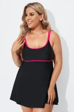 Black Scoopneck Double Lingerie Straps Swimdress 9 Black Scoopneck Double Lingerie Straps Swimdress -Meetcurve Shop b sfsd1911035 1