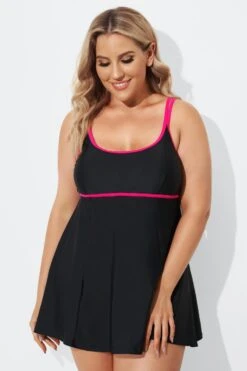 Black Scoopneck Double Lingerie Straps Swimdress 8 Black Scoopneck Double Lingerie Straps Swimdress -Meetcurve Shop b sfsd1911035 3