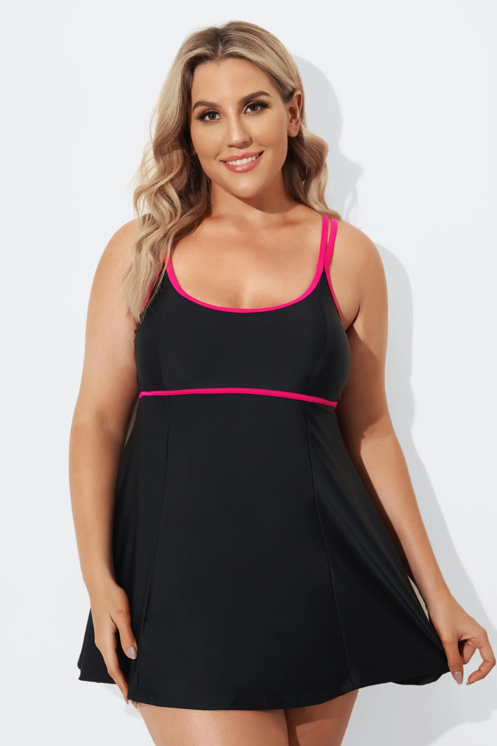 Black Scoopneck Double Lingerie Straps Swimdress 3 Black Scoopneck Double Lingerie Straps Swimdress