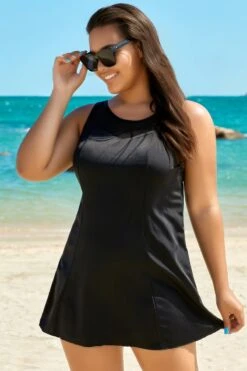 Black Elegant Women Mesh High Neck Swimdress -Meetcurve Shop b sfsd1911036 5