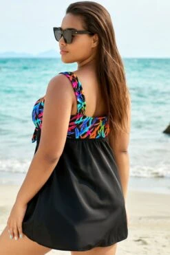 Fashionable Tie Front V-Neck Tummy Control Swimdress -Meetcurve Shop b sfsd1911038 3