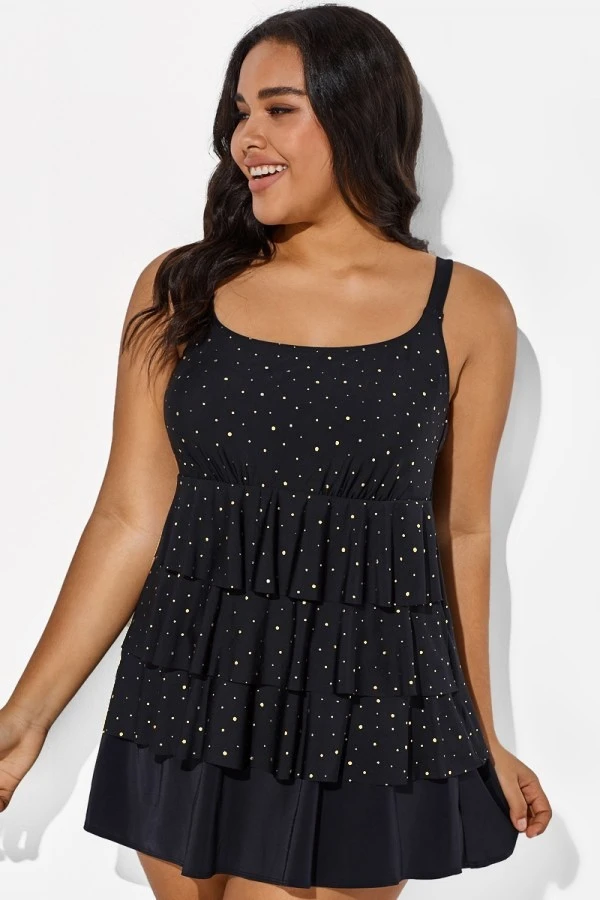 Black Square Neck Ruffle Vintage Women Swimdress 5 Black Square Neck Ruffle Vintage Women Swimdress - Image 3