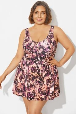 V-Neck Auburn Tie Dye Black Elegant Swimdress -Meetcurve Shop b sfsd1911048 5