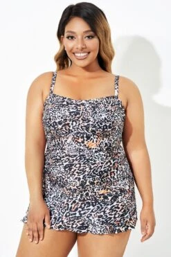 Leopard Twist Front Sweetheart Neckline Ruffle Swimdress -Meetcurve Shop b sfsd1911053 4