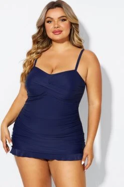 Dark Blue Twist Front Sweetheart Neckline Ruffle Swimdress -Meetcurve Shop b sfsd1911054 4