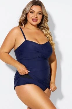 Dark Blue Twist Front Sweetheart Neckline Ruffle Swimdress -Meetcurve Shop b sfsd1911054 6