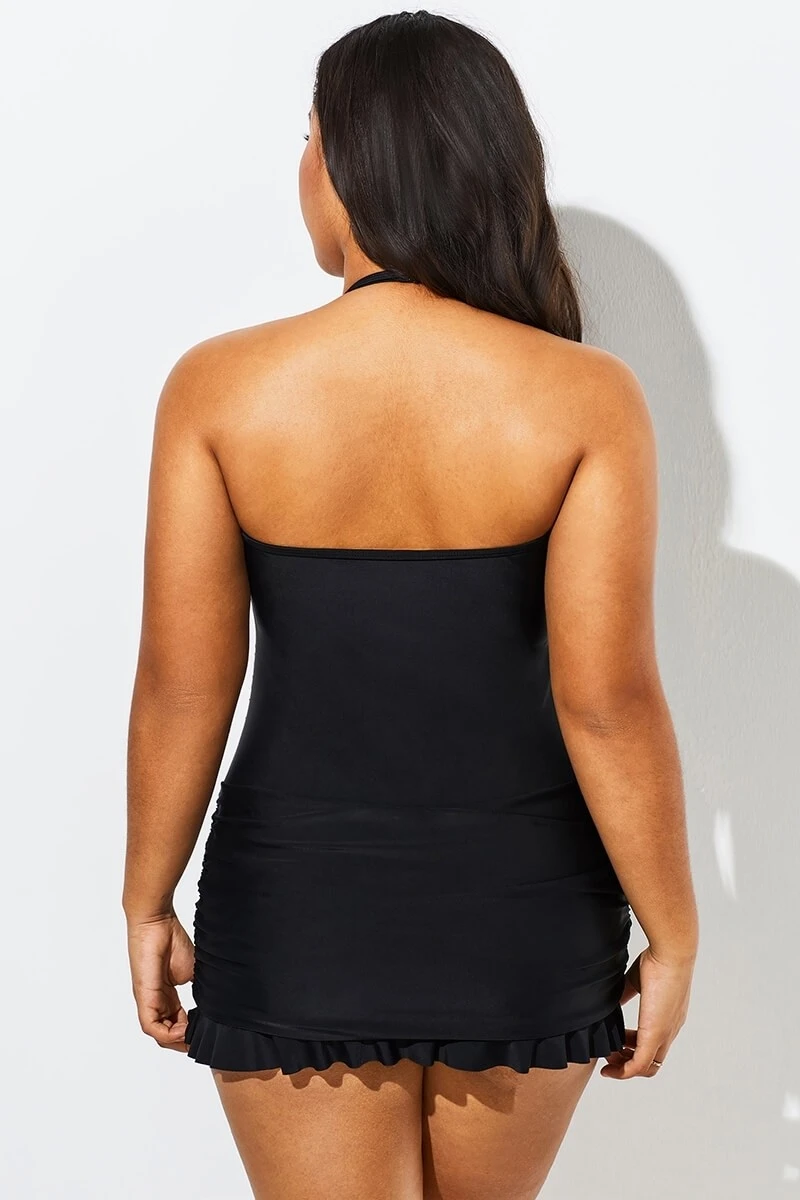 Solid Black Fringe Ruffle Hem Bandeau Swimdress 7 Solid Black Fringe Ruffle Hem Bandeau Swimdress - Image 5