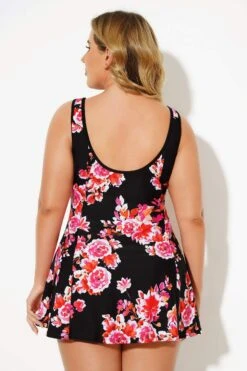 Scoopneck Floral Printed Vintage Women Swimdress -Meetcurve Shop b sfsd2003031 2
