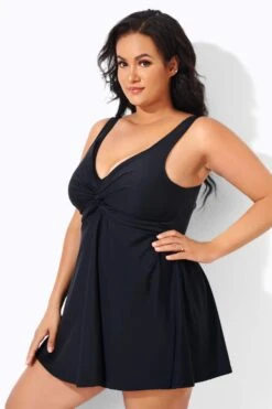 Black Classic White Dot Women Swimdress 9 Black Classic White Dot Women Swimdress -Meetcurve Shop b sfsd2003036 4