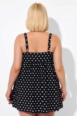 Black Dot Retro Round Neck Wide Strap Swimdress -Meetcurve Shop b sfsd2003039 2