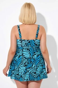 Blue Leaves Printed V-neck Women Swimdress 10 Blue Leaves Printed V-neck Women Swimdress -Meetcurve Shop b sfsd2003046 2