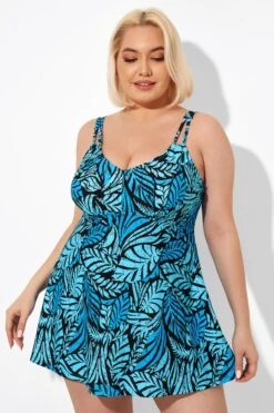 Blue Leaves Printed V-neck Women Swimdress 13 Blue Leaves Printed V-neck Women Swimdress -Meetcurve Shop b sfsd2003046 6