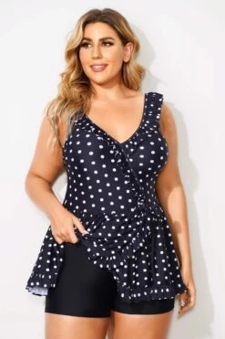 Polka Dots Ruffle V-neck Classic Women Swimdress 8 Polka Dots Ruffle V-neck Classic Women Swimdress -Meetcurve Shop b sfsd2003052 3