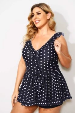Polka Dots Ruffle V-neck Classic Women Swimdress 9 Polka Dots Ruffle V-neck Classic Women Swimdress -Meetcurve Shop b sfsd2003052 4
