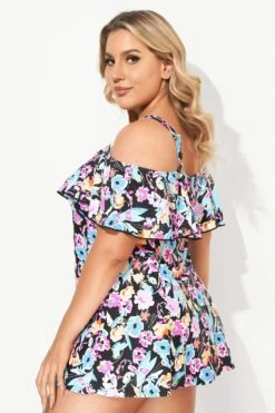 Floral Printed Off-the-Shoulder Flounce Swimdress -Meetcurve Shop b sfsd2003054 3