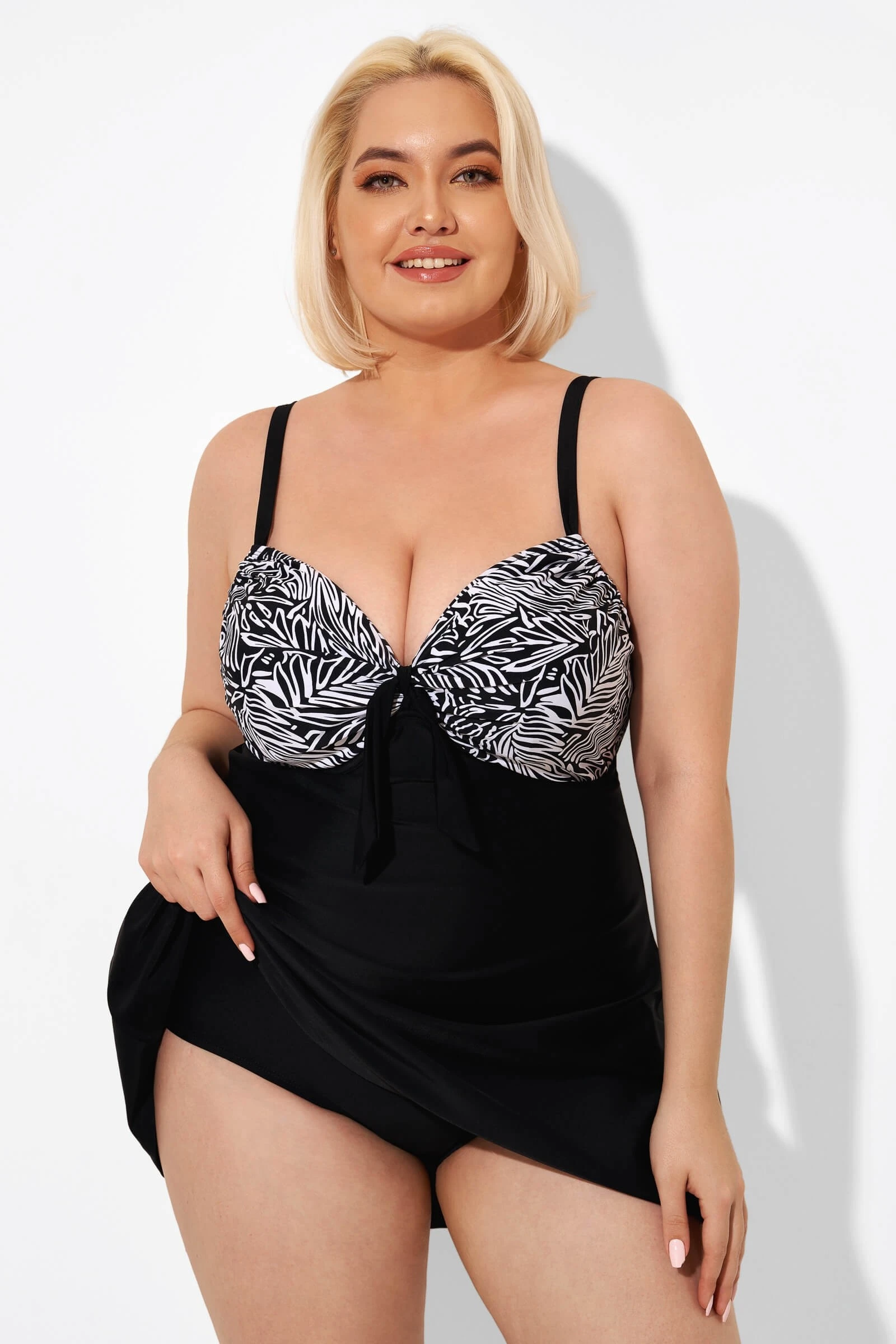 Black & White Jungle Tie Front Underwire Swimdress 4 Black & White Jungle Tie Front Underwire Swimdress - Image 2