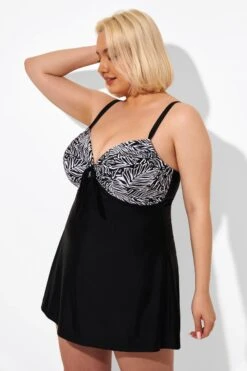 Black & White Jungle Tie Front Underwire Swimdress 11 Black & White Jungle Tie Front Underwire Swimdress -Meetcurve Shop b sfsd2003121 4