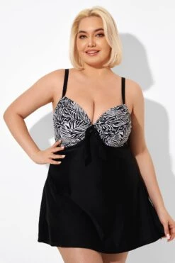 Black & White Jungle Tie Front Underwire Swimdress 13 Black & White Jungle Tie Front Underwire Swimdress -Meetcurve Shop b sfsd2003121 5