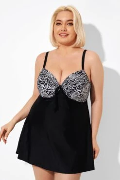 Black & White Jungle Tie Front Underwire Swimdress 12 Black & White Jungle Tie Front Underwire Swimdress -Meetcurve Shop b sfsd2003121 6