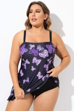 Elegant Ombre Butterfly Print Square Neck Swimdress -Meetcurve Shop b sfsd2003133 3