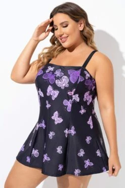 Elegant Ombre Butterfly Print Square Neck Swimdress -Meetcurve Shop b sfsd2003133 4