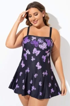 Elegant Ombre Butterfly Print Square Neck Swimdress -Meetcurve Shop b sfsd2003133 6